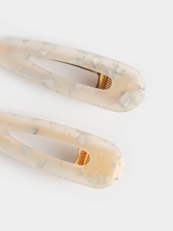 Hair clip, 7 cm, 2 pcs, Acrylic / metal, mother of pearl, Glam, Glam, image-3