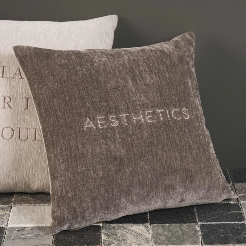 Decorative pillow, 45x45 cm, chenille/velvet, dark grey, Aesthetics, Chenille