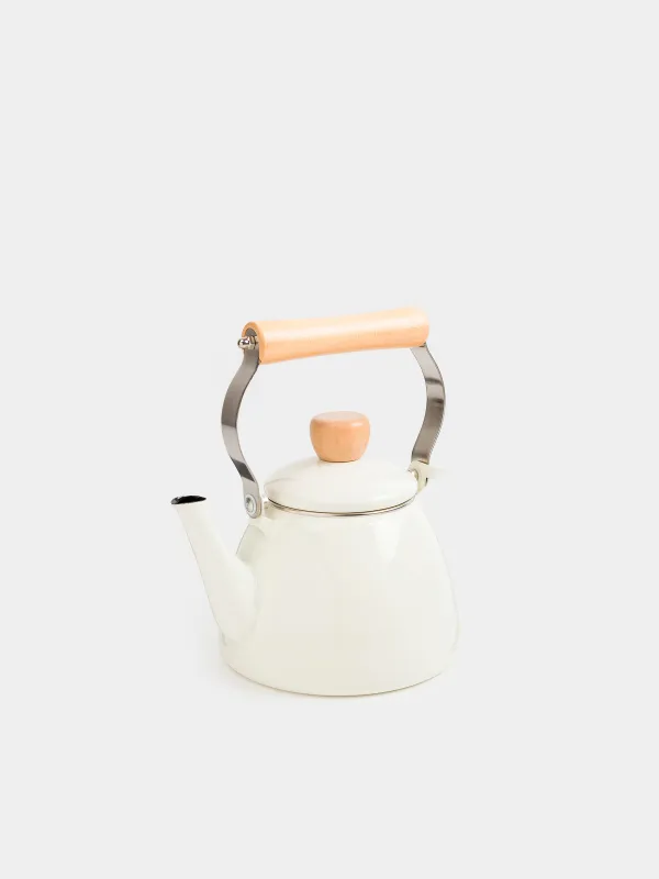 Teapot, 1.4 l, metal enamel/wood, milk, Nostalgia, image-1