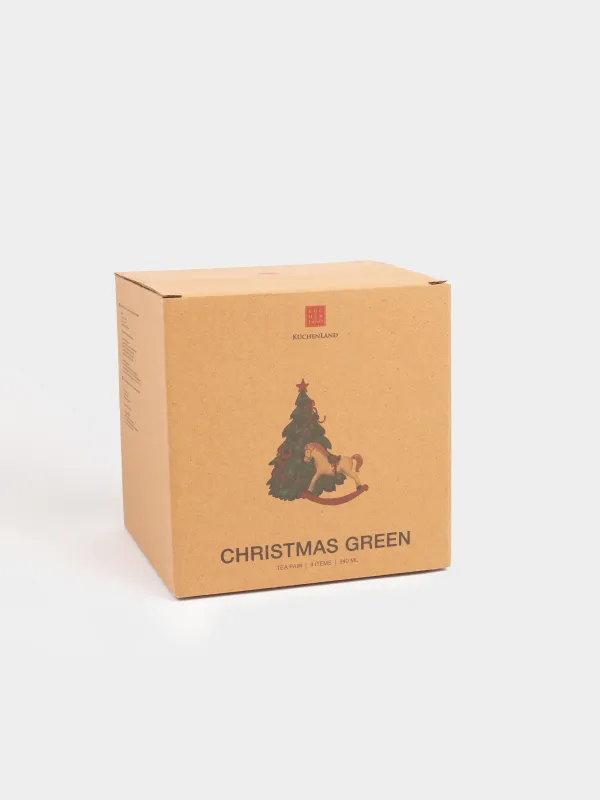 Tea pair, 240 ml, 2 persons, 4 items, ceramic, Christmas tree with bows/Horse, Christmas green, image-7