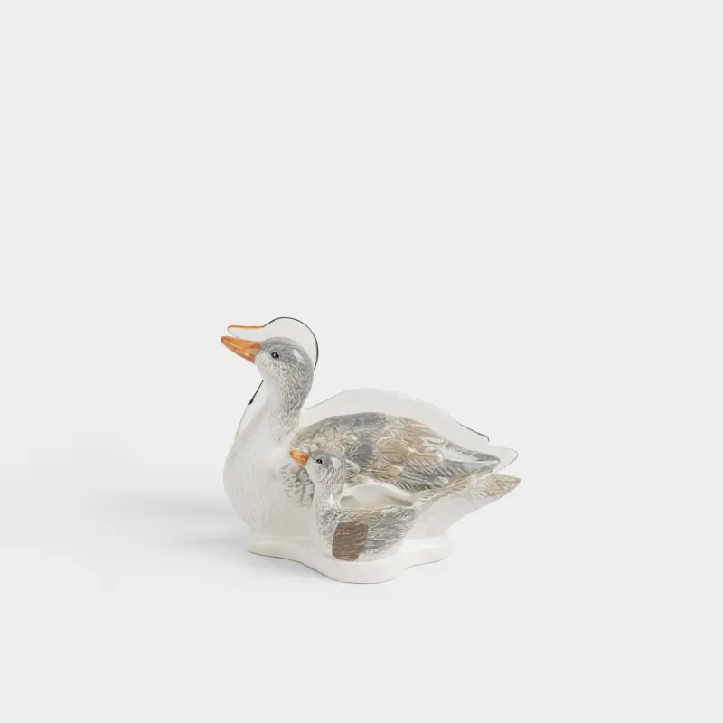 Napkin holder, 15 cm, with toothpick compartment, ceramic, Ducks and duckling, Duck