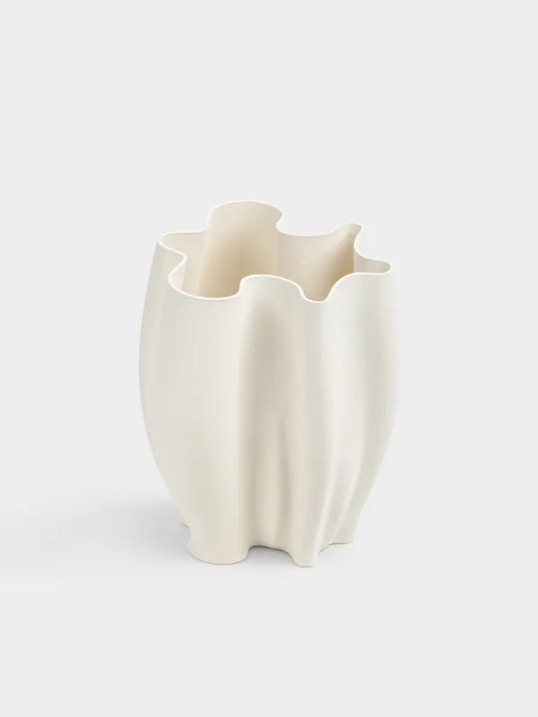 Flower vase, 30 cm, ceramic, white, Bends, Crumple, image-1
