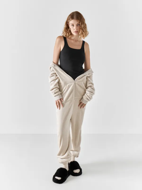 Women's jumpsuit, homewear, size S, with a hood, fleece, grey, Cat, Annie, image-7