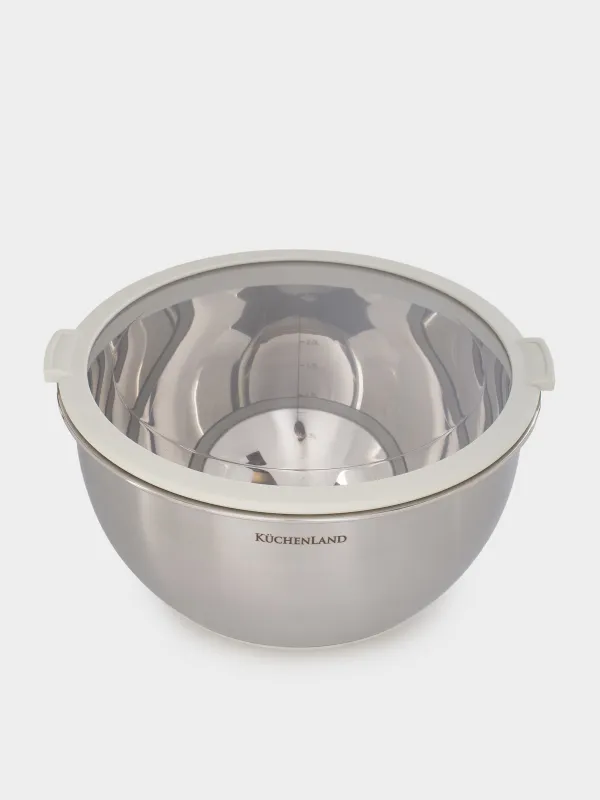Bowl, 3/4, 5 l, 2 pcs, with lid, anti-slip bottom, steel / plastic, beige, Terra new, image-2