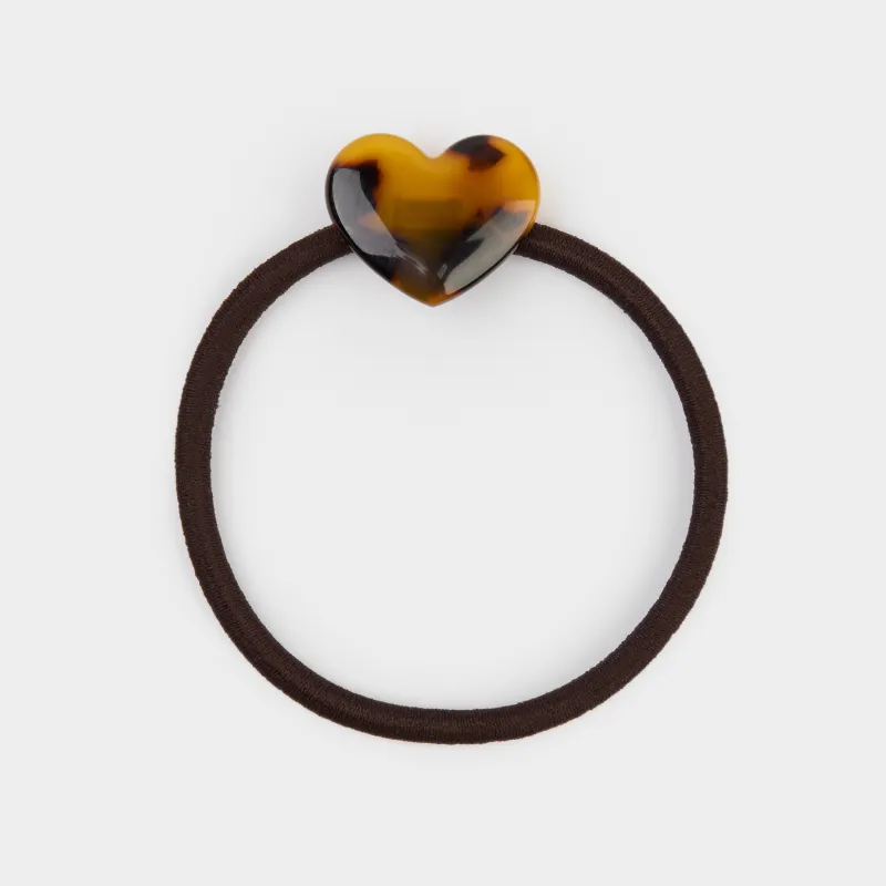 Hair tie, 6 cm, acrylic, brown, Heart, Glam