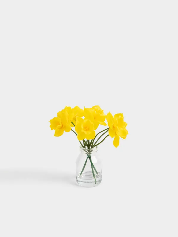 Artificial bouquet, 15 cm, in a vase, TPE / glass, Daffodils, Flower garden, image-0