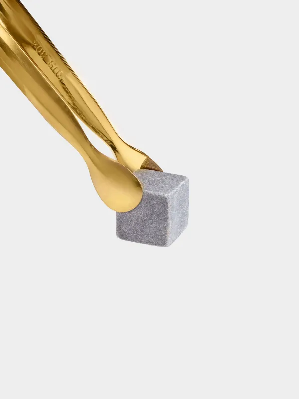 Set of cubes for cooling drinks, 12 pr, with tongs, in a box, marble / steel, Marble, image-5