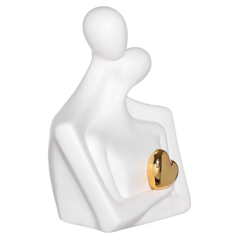 Statuette, 18 cm, porcelain P, byellow-golden, Lovers with a heart, Face, image-1
