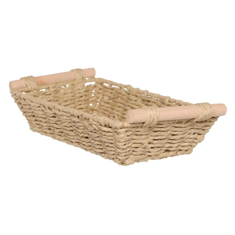 Storage basket, 25x15 cm, braided, with handles, cellulose, rectangular, Braided, image-1