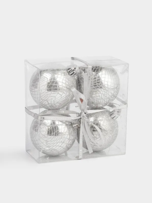 Christmas tree toy, 6 cm, 4 pcs, plastic, silver, Ball, Ball sparkle, image-2