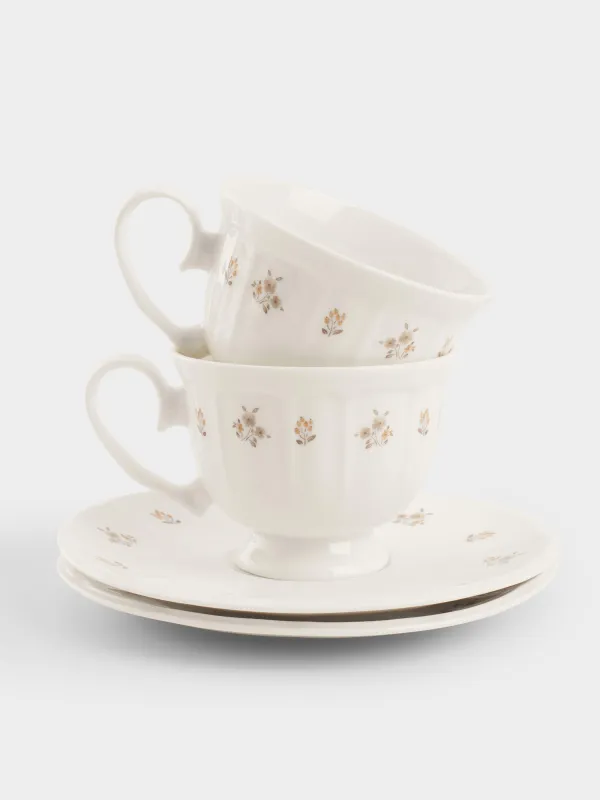 Tea pair, 2 persons, 4 items, 180 ml, porcelain N, white, Vintage flowers, La flore, image-5