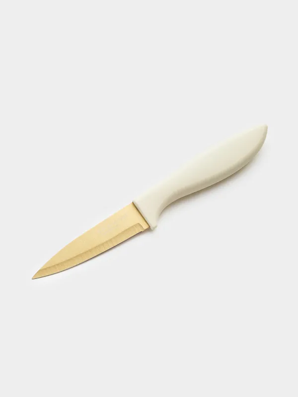 Paring knife, 9 cm, with case, steel / plastic, milky gold, Regular gold, image-2
