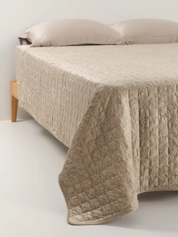 Bedspread, 220x240 cm, quilted, velvet/microfiber, beige, Squares, Stitch velvet, image-0