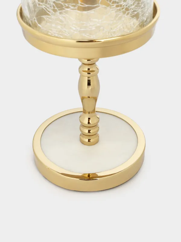 Candlestick, 30 cm, for one candle, on a leg, metal / glass, golden, Craquelure, Fantastic ice, image-4