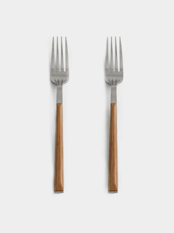 Table fork, 2 pcs, steel/plastic, brown, Prague, image-0