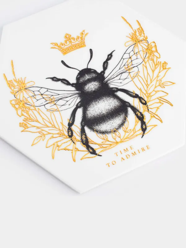 Hot plate, 20 cm, ceramic / cork, hexagonal, white, Royal bee, Honey, image-2