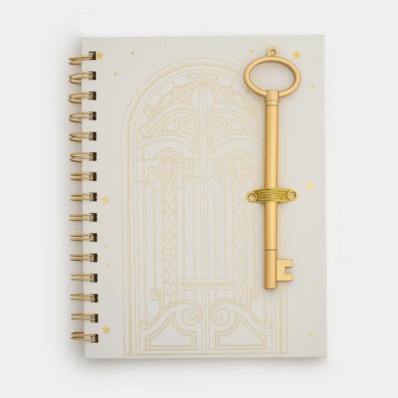 Notebook, with pen, 15x20 cm, 80 l, on rings, polyurethane, ecru, Stationery gold