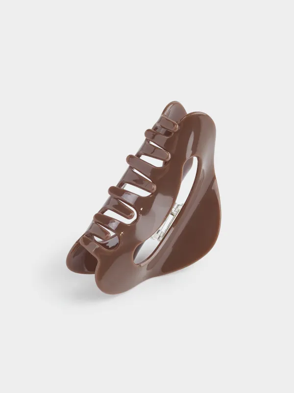 Hair clip, 9 cm, plastic / metal, brown, mother of pearl, Crab, Glam, image-3
