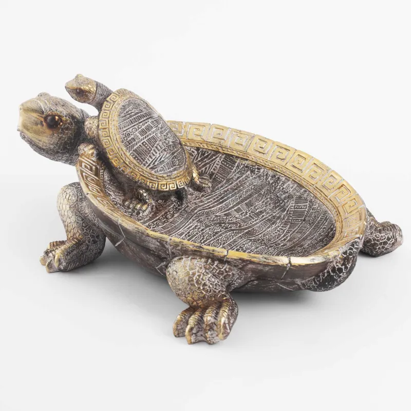 Decorative dish, 28x21 cm, polyresin, golden-silver, Turtles, Paradise island, image-1