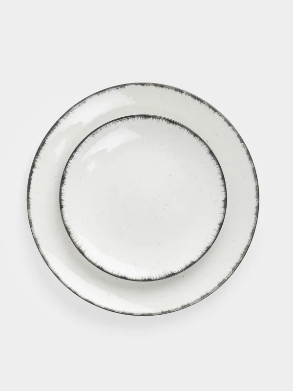 Dining set, 6 pers., 18 pr., ceramic, white-grey, speckled, Roxas, image-2