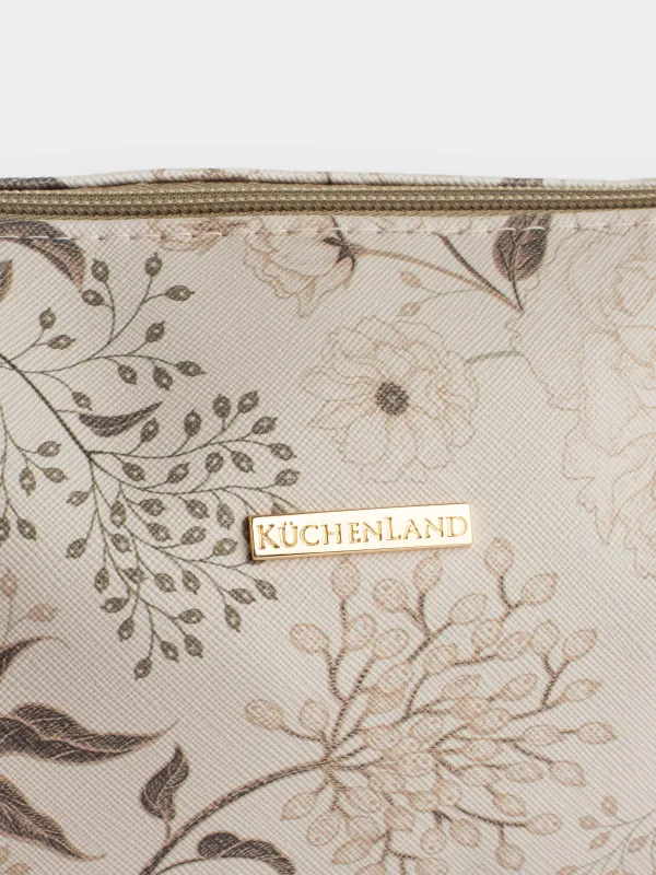 Cosmetic bag, 21x13 cm, polyurethane, beige, Brown flowers, Brown flowers, image-2