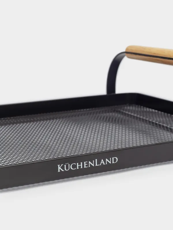 Tray, 33x23 cm, with handles, metal / wood, rectangular, black, Black style, image-2