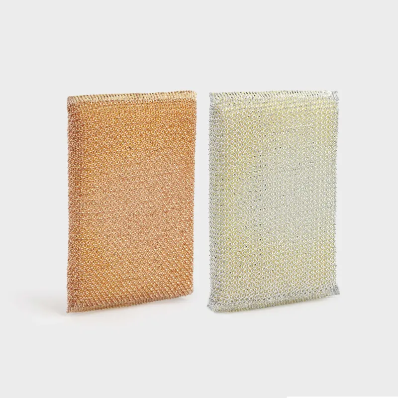 Sponge for washing dishes, 12x8 cm, 2 pcs, dacron / foam rubber, gold/silver, Clean