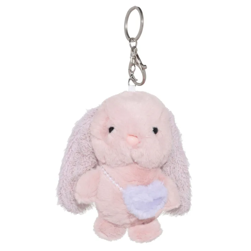 Keychain, 11 cm, soft, Polyester / metal, Pink and purple, Bunny with purse, Rabbit