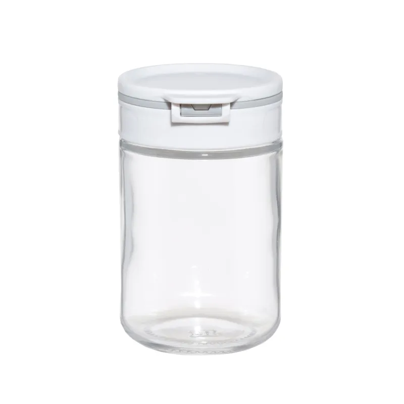 Spice container, 10 cm, with double lid, glass/plastic, grey, Comfort light