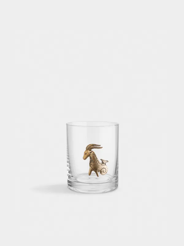 Drinking glass, 10 cm, 340 ml, glass/metal, golden, Capricorn, Zodiac, image-0