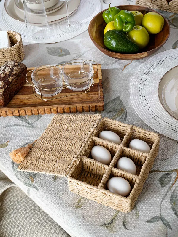 Tea box, 26x21 cm, 6 compartments, braided, with handles, cellulose, Rectangular, Braided, image-7