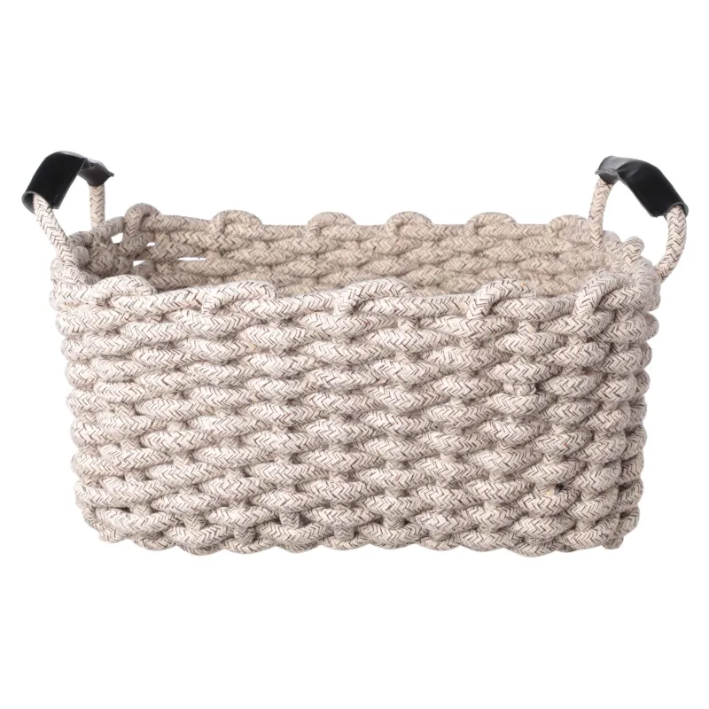 Storage basket, 35x25x15 cm, cotton/polyester, rectangular, beige-gray, Cozy striped, image-0