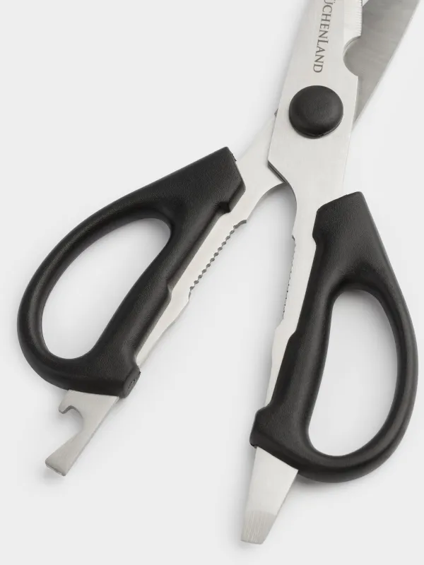 Kitchen scissors, 21 cm, with opener and nutcracker, steel / plastic, black, Black style, image-1