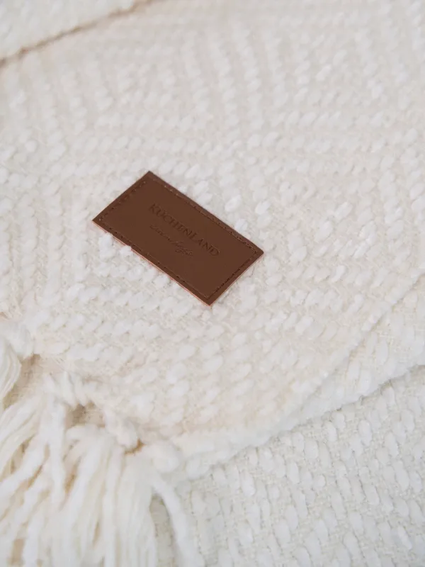 Blanket, 130x170 cm, with fringe, Chenille, milky, Chenill, image-6