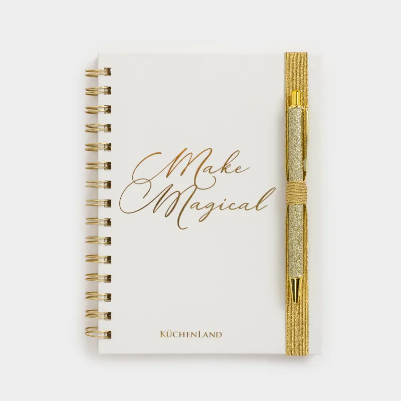 Notepad for notes, 15x20 cm, 80 l, on rings, with a pen, milky, Stationery sparkle