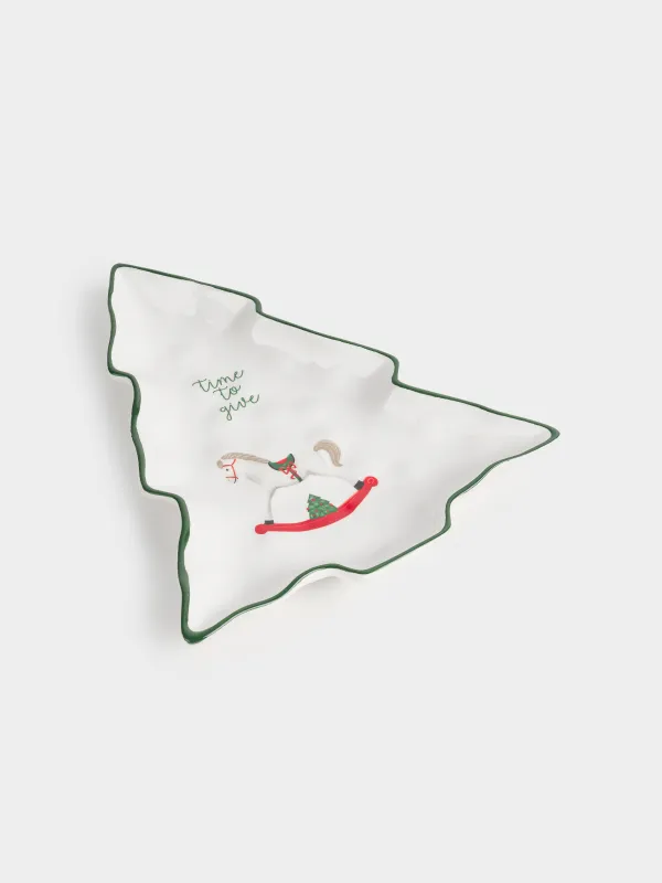 Dish, 31x27 cm, ceramic, Horse, Christmas green, image-1