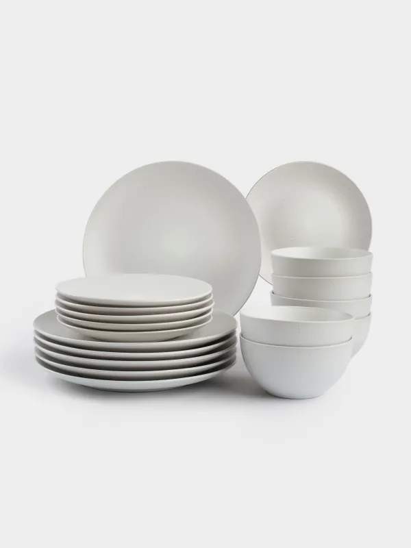 Dining set, 6 pers, 18 pr, ceramic, milk, speckled, Particle, image-0