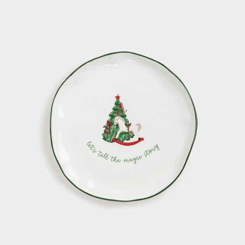 Dinner plate, 26 cm, ceramic, Horse with Christmas tree, Christmas green