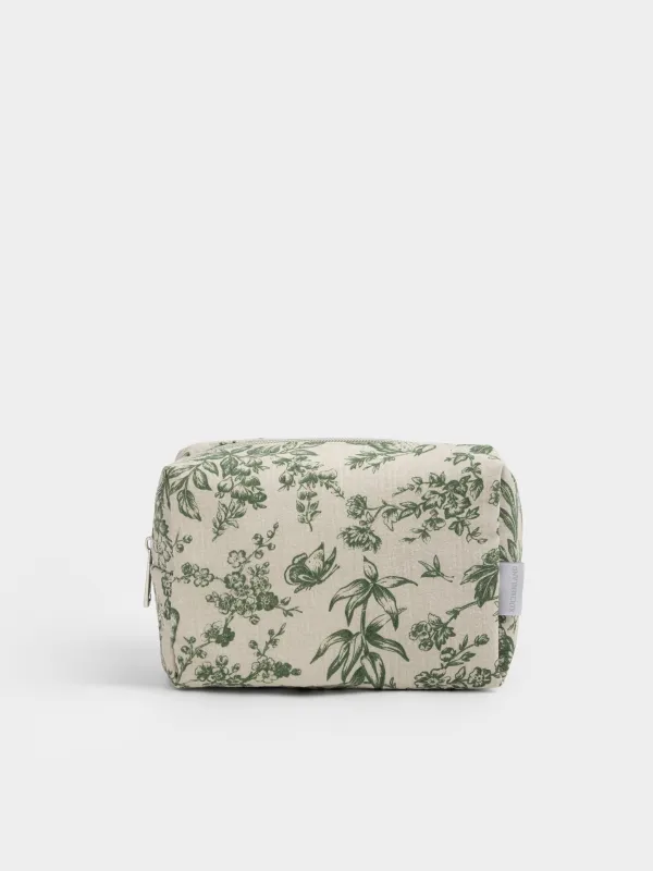 Makeup bag, 26x18 cm, with handle, muslin, green, Paradise garden, Muslin print, image-0
