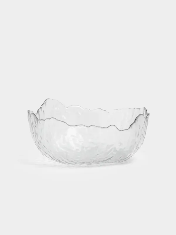 Salad bowl, 17x7 cm, 700 ml, glass, with silver edging, Nautilus silver, image-0