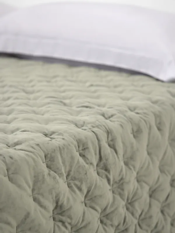 Bedspread, 220x240 cm, quilted, velvet/microfiber, green, Lines, Stitch velvet, image-5