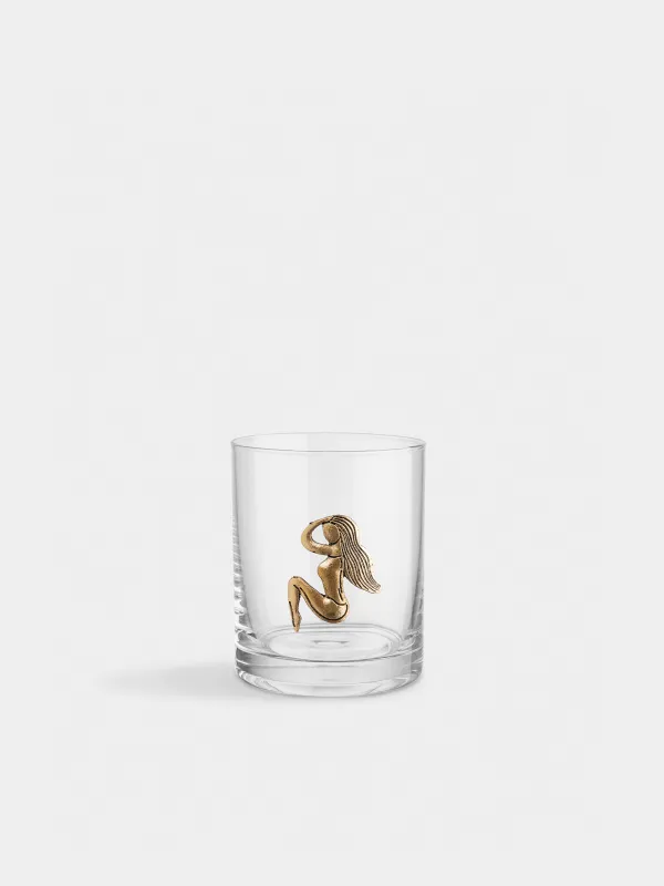 Drinking glass, 10 cm, 340 ml, glass/metal, golden, Virgo, Zodiac, image-0