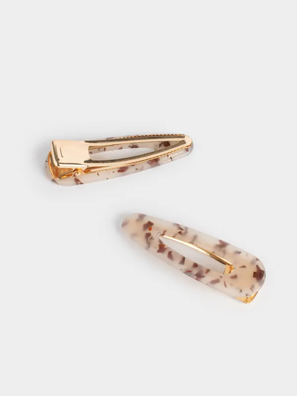 Hair clip, 7 cm, 2 pcs, acrylic / metal, milky, mother of pearl, Glam, Glam, image-2