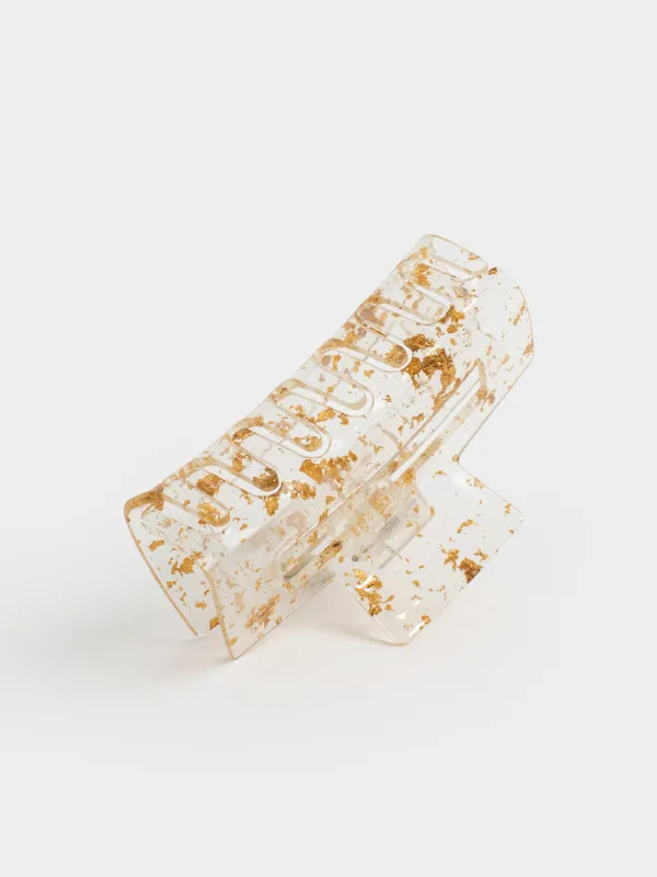 Hair clip, 10 cm, plastic / metal, gold, Crab, Glam, image-2