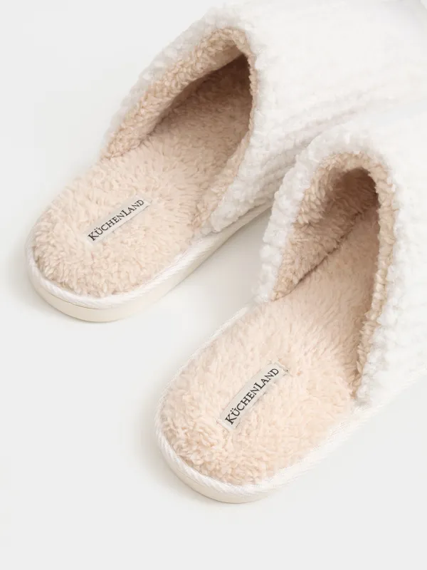 Women's slippers, homewear, size 36-37, polyester, beige, Plush font, image-3
