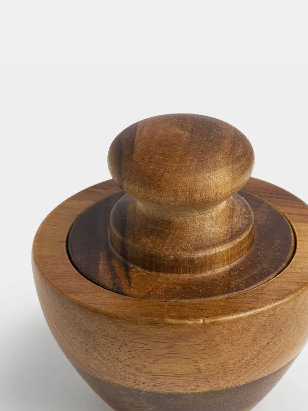 Spice mortar, 8x5 cm, with pestle, wood, noble tree, image-1