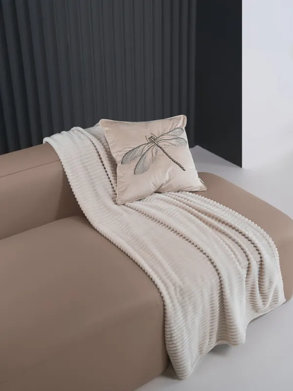 Plaid, 130x170 cm, flannel, sand, Voluminous stripes, Flannel, image-5