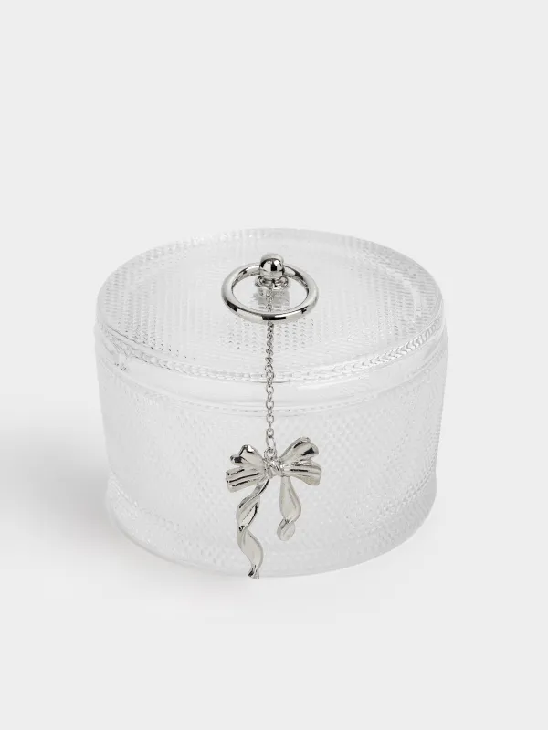 Storage container, 12x8 cm, 380 ml, glass R/metal, Silver bow, Naiad, image-1