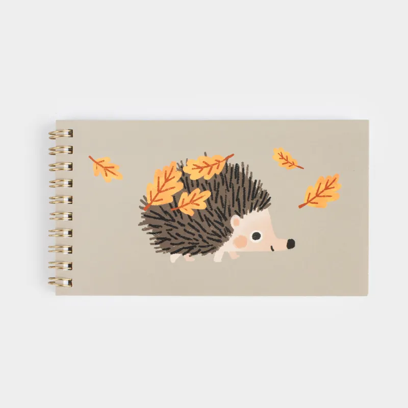 Notepad for notes, 9x16 cm, 100 l, on rings, cardboard, Hedgehog with leaves, Forest animals