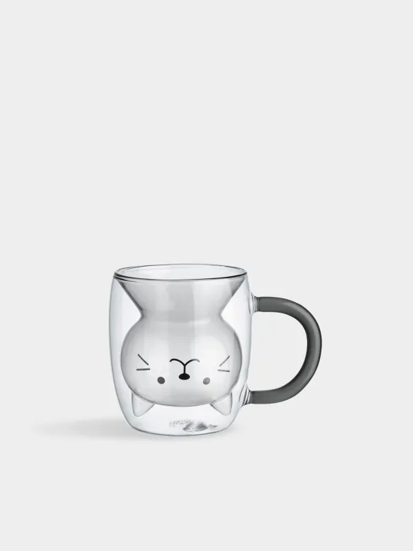Mug, 300 ml, glass B, Cat/Inverted dog, Air shape, image-0